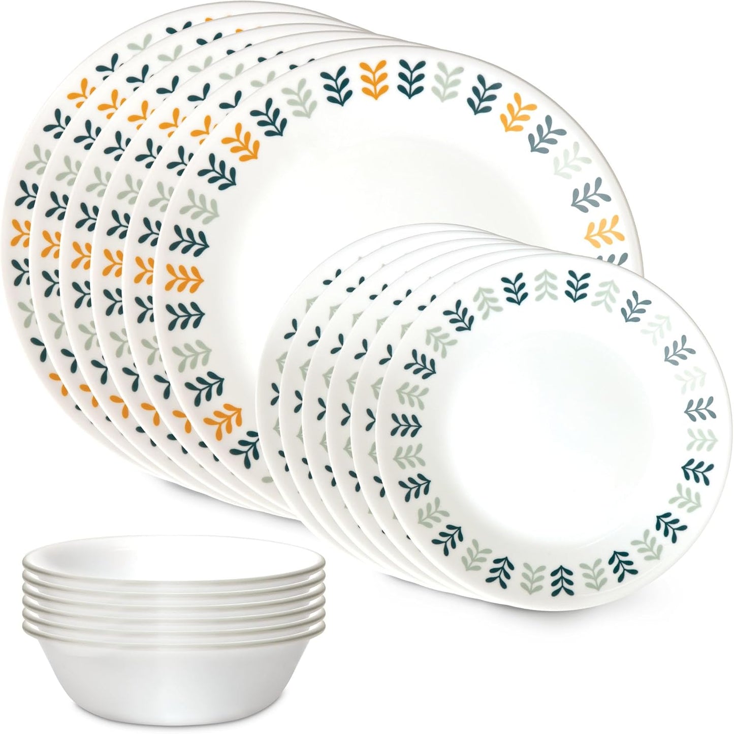 Corelle Vitrelle 18 Piece Glass Dinnerware Sets Service for 6. Triple Layer Chip & Crack Resistant Glass Plate and Bowl Sets. Wildflower