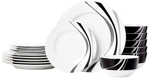 Amazon Basics Dinnerware Set. Microwave and Dishwasher Safe. Service for 6. 18-Piece Complete Kitchen. Plates. Dishes. Bowls. Swirl