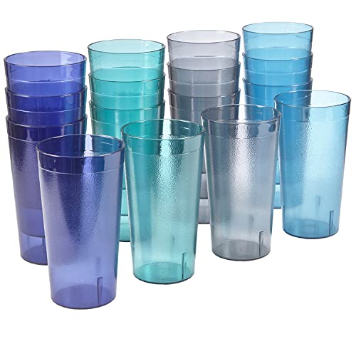US Acrylic Cafe Plastic Reusable Tumblers (Set of 16) 20-ounce Water Cups Coastal Colors | Restaurant Style Drinking Glasses Value Set. Stackable. BPA-free. Made in the USA | Top-rack Dishwasher Safe