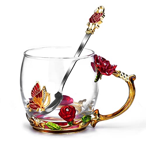 OEAGO Gifts for Mom Women Stocking Stuffers for Women Christmas Glass Coffee Enamels Mug Valentines Gifts for Her Girlfriend Wife Best Birthday Valentine's Mothers Day from Daughter Son Tea Cup