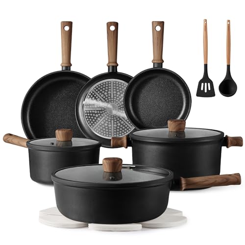 CAROTE Nonstick Pots and Pans. Induction Cookware Set 16pcs Kitchen Cooking Sets. Pot and Pan Non Stick w/Frying pan (PFOS. PFOA Free)