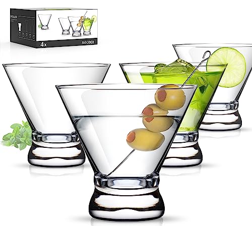 LUNA & MANTHA Martini Glasses Set of 4. Stemless Martini Cocktail Glasses for Margarita. Manhattan. Cosmopolitan. Home Bar. Evening Parties. Birthdays. Housewarming Gift. Crystal Clear 8 OZ